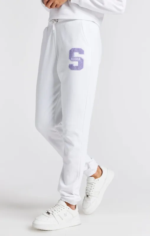 Girls White Varsity Logo Relaxed Jogger sold by Siksilk