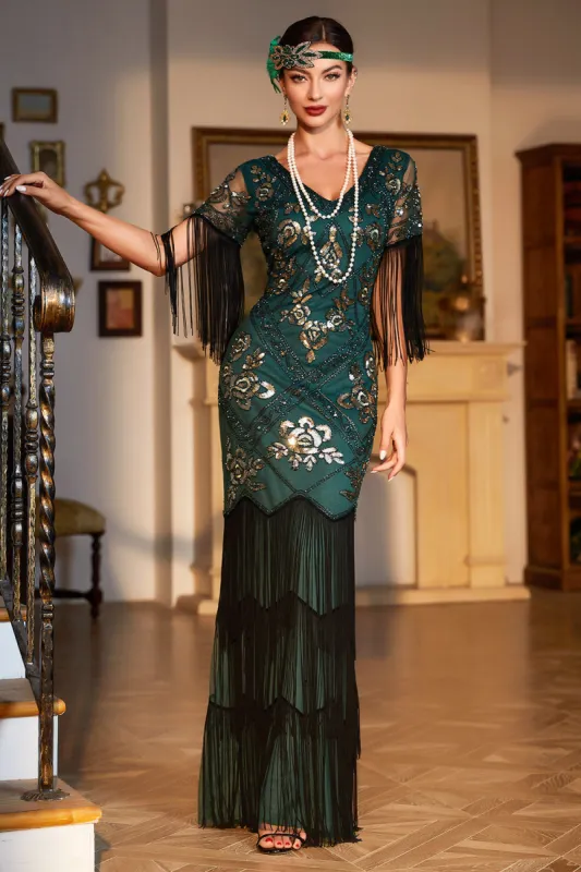salsation Ｖネックトップス   dark green LTS Tall Women's Dark Green Sequin V-Neck Top | Long Tall Sally