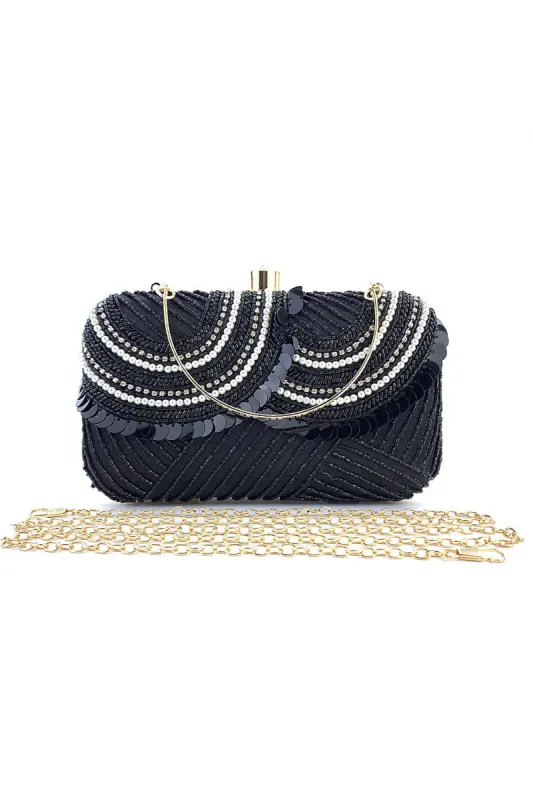Black Beaded MIni Party Handbag with Sequins sold by Zapaka