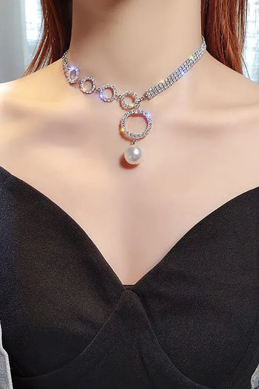 Silver Sparking Rhinestone Choker Necklace sold by Zapaka
