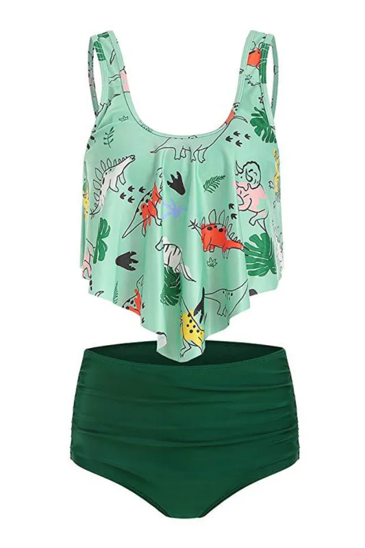 Two Piece Green Printed Swimwear sold by Zapaka