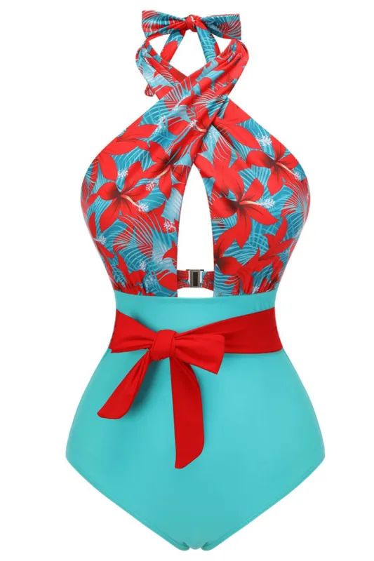 Halter Neck One Piece High Waist Green Swimwear sold by Zapaka