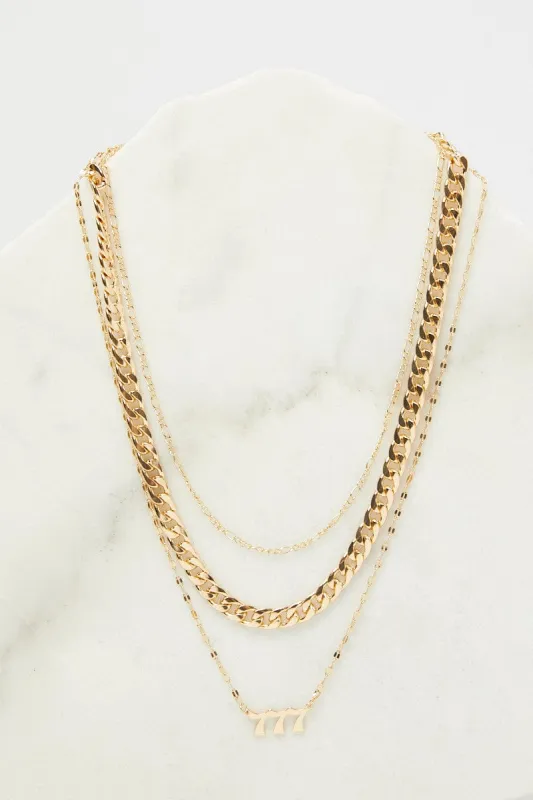Gold 777 Number Layered Necklace sold by Ally Fashion