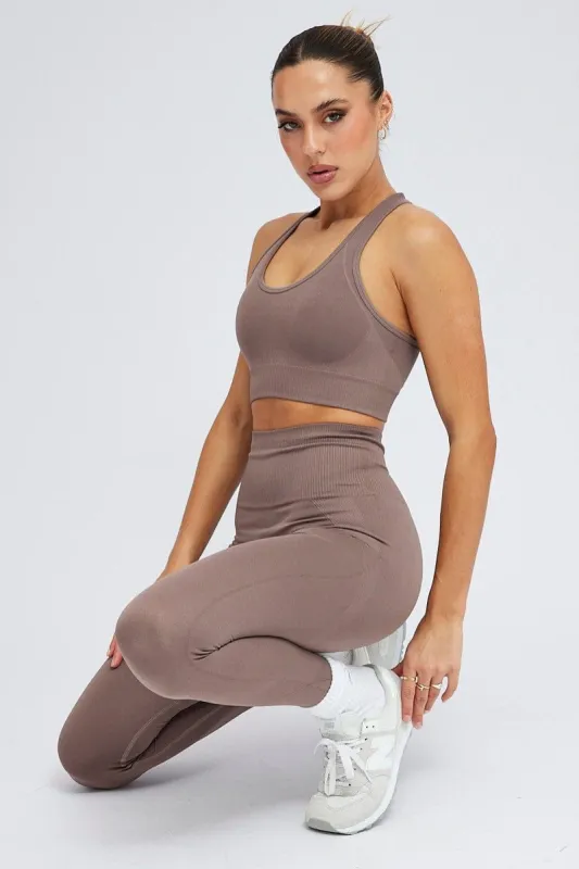 Brown Seamless Tank Top And Legging sold by Ally Fashion