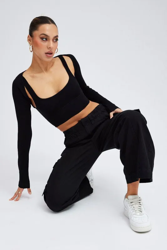 Black Cargo Pants Mid Rise sold by Ally Fashion