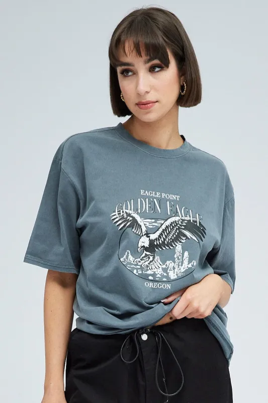 Grey Graphic Tee Short Sleeve Crew Neck Print sold by Ally Fashion
