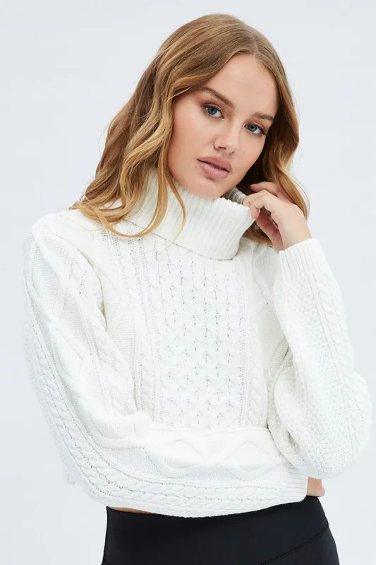 White Cable Knit Jumper Turtle Neck sold by Ally Fashion