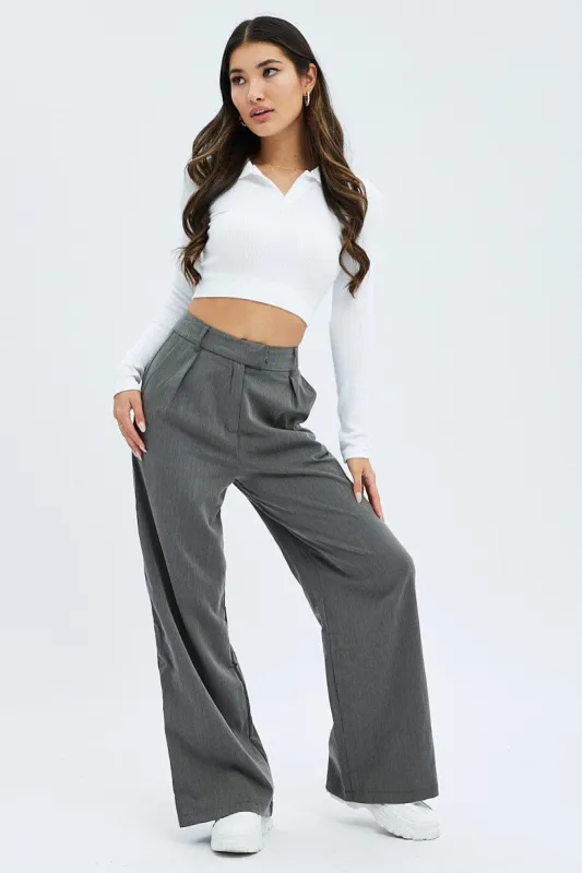 Grey Wide Leg Pants Low Rise sold by Ally Fashion