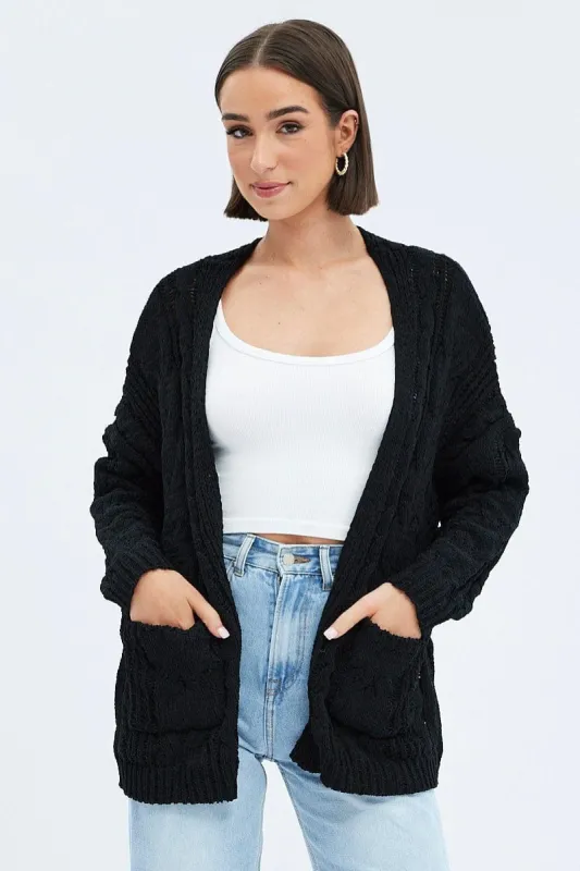 Black Longline Cable Knit Cardigan sold by Ally Fashion
