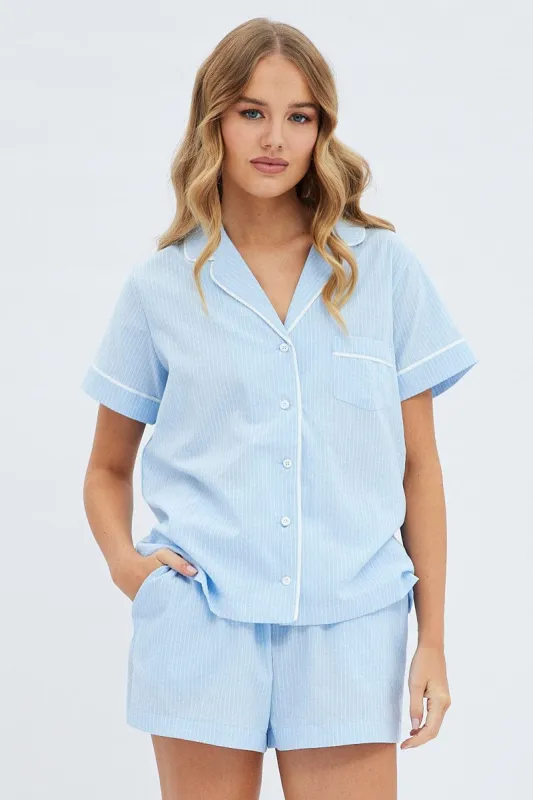 Multi Stripe Stripe Pyjama Piping Button Pj Set sold by Ally Fashion