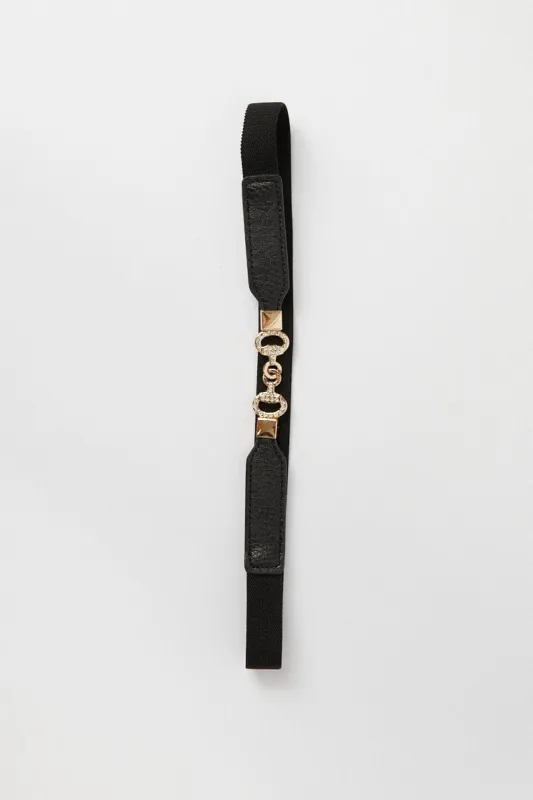 Black Diamante Metal Elastic Belt sold by Ally Fashion