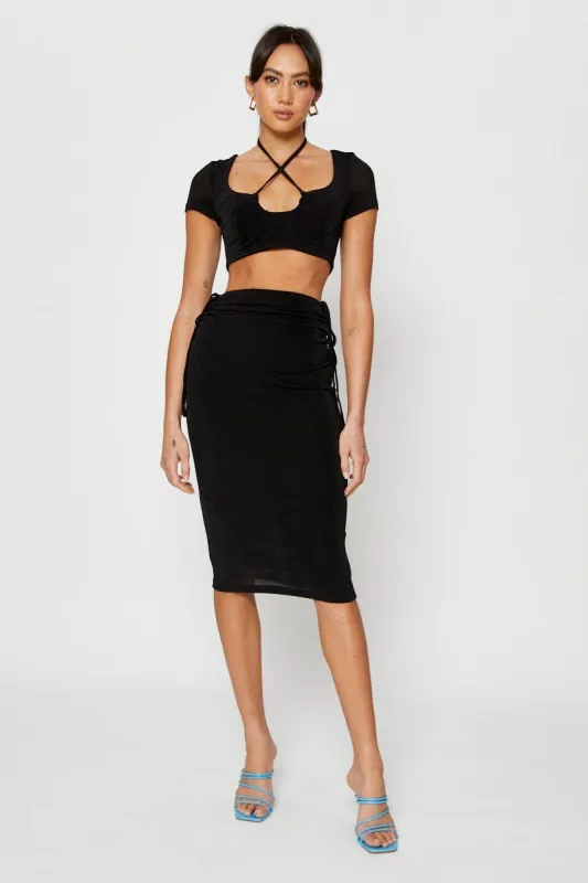 Black Midi Skirt Ruched sold by Ally Fashion