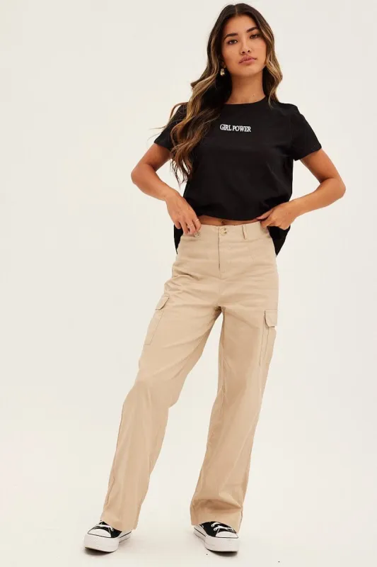 Camel Cargo Pants High Rise sold by Ally Fashion