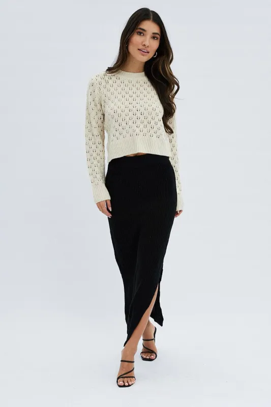 Black Knit Midi Skirt sold by Ally Fashion