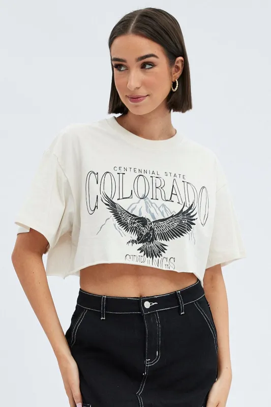 Beige Crop T Shirt Short Sleeve Crew Neck sold by Ally Fashion