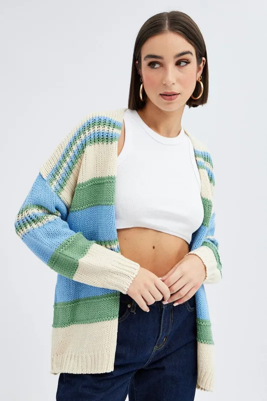 Blue Stripe Oversized Knit Cardigan sold by Ally Fashion