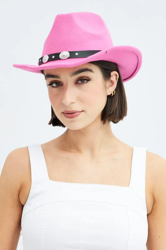 Pink Cowboy Western Studded Belt Detail Hat sold by Ally Fashion
