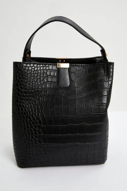 Black Croc Leather Handbag sold by Ally Fashion