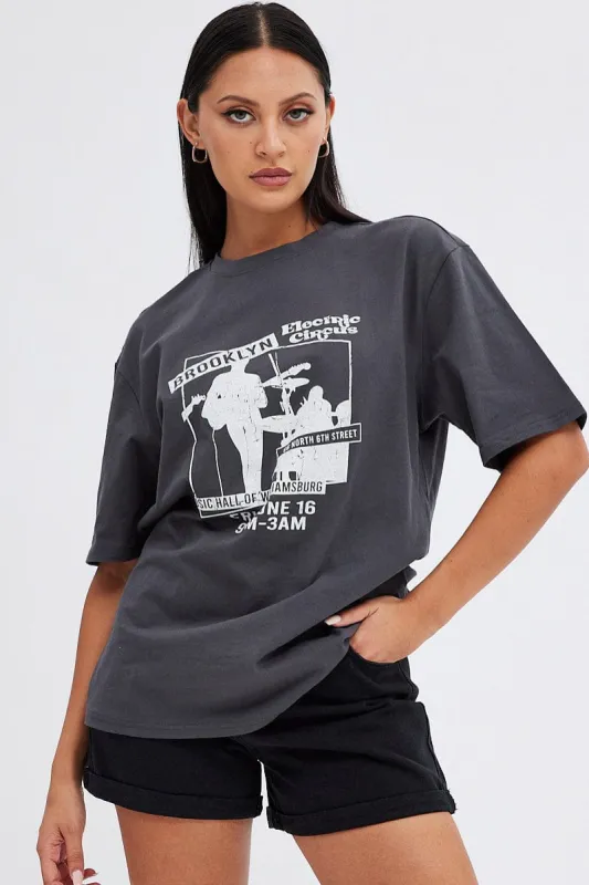 Grey Graphic Tee Short Sleeve sold by Ally Fashion