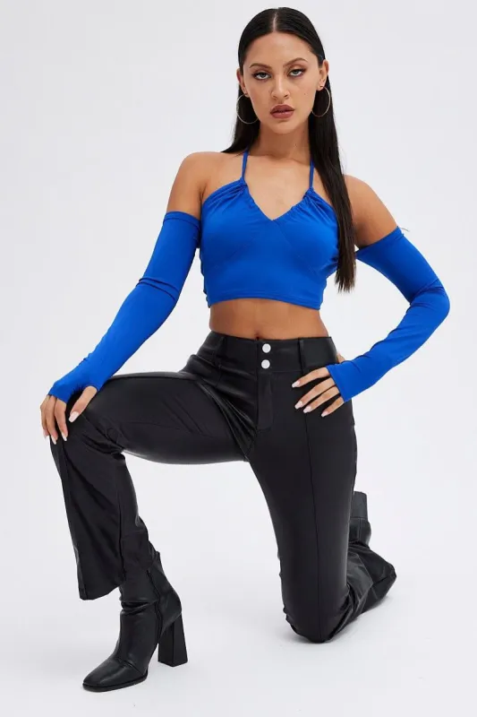 Black Flare Leg Pants Mid Rise Faux Leather sold by Ally Fashion