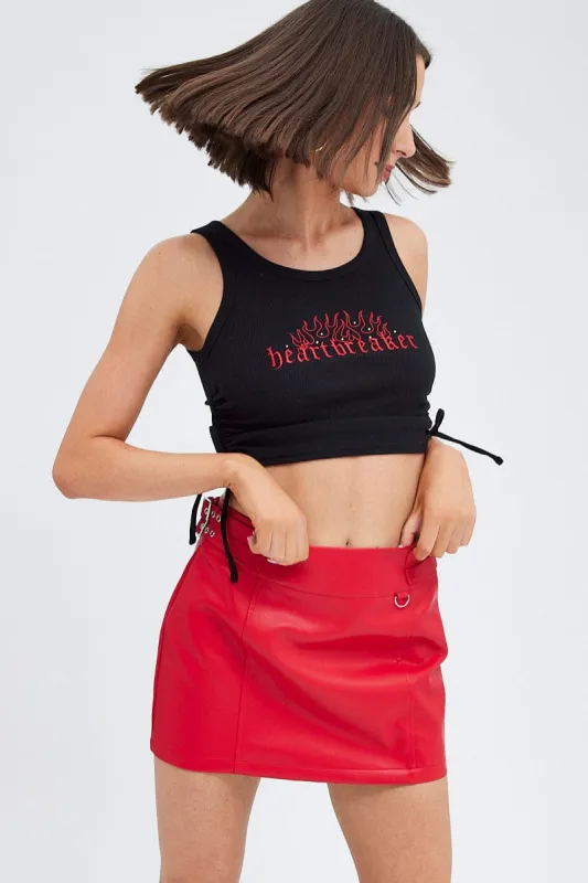 Red Faux Leather Skirt Mid Rise Mini Buckle Detail sold by Ally Fashion