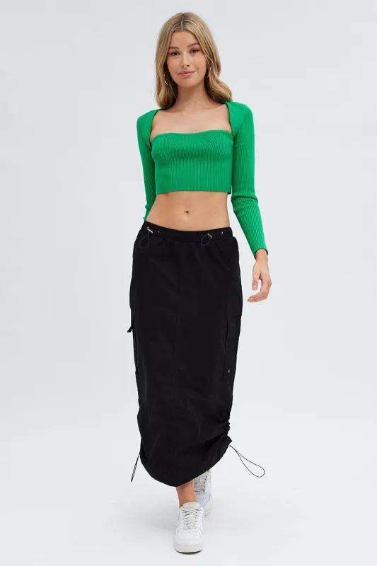 Black Parachute Cargo Skirt Low Rise Midi sold by Ally Fashion