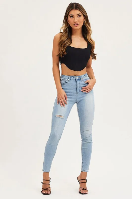 Blue Mid Rise Skinny Denim Jeans sold by Ally Fashion