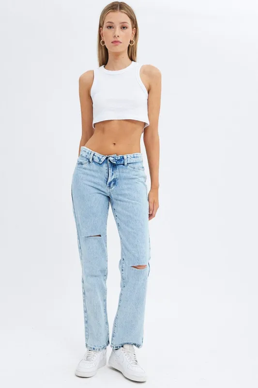 Denim Low Rise Jeans Straight Fold Down Waist sold by Ally Fashion