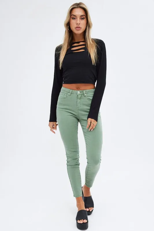 Green Skinny Denim Jeans Mid rise sold by Ally Fashion