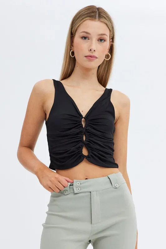 Black Bralette Crop Top V Neck Keyholes Details sold by Ally Fashion
