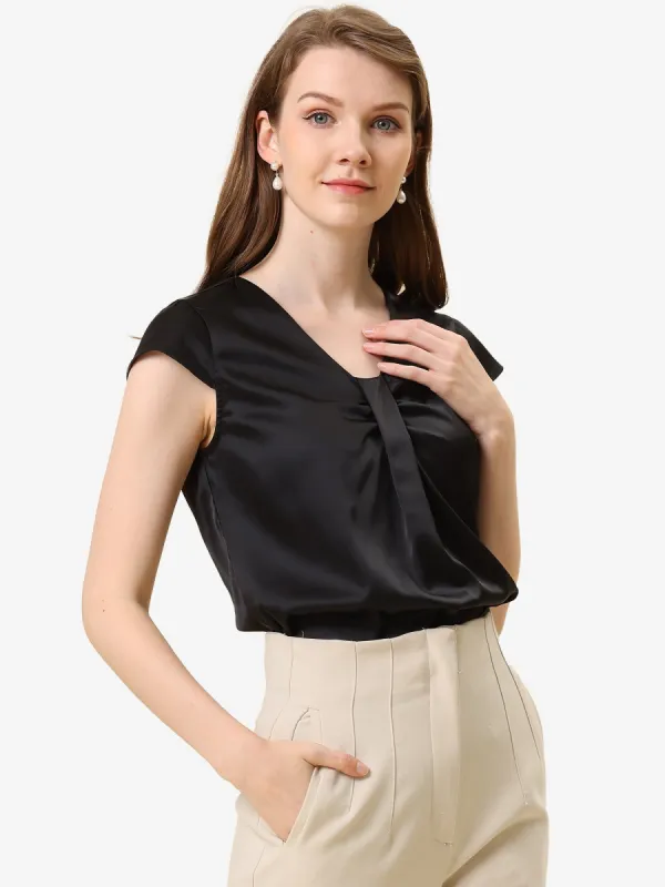 Office Blouse Elegant Cap Sleeve Lightweight V Neck Top sold by Allegra K