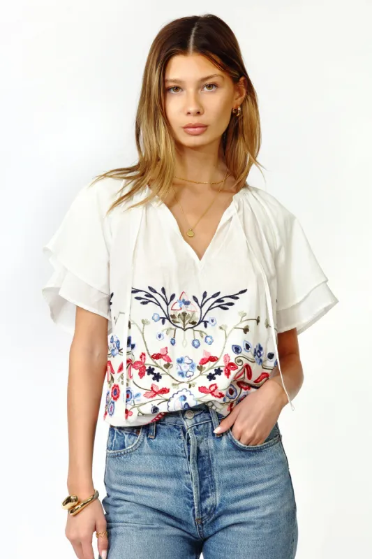 Konnie Embroidered Flutter Sleeve Blouse - FINAL SALE sold by Adelyn Rae