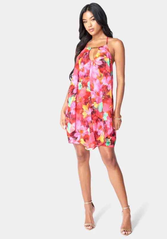 Printed Drape Shift Dress sold by Bebe