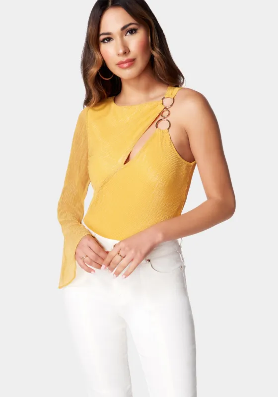 Asymmetric Bubble Sleeve Ring Detail Knit Top sold by Bebe