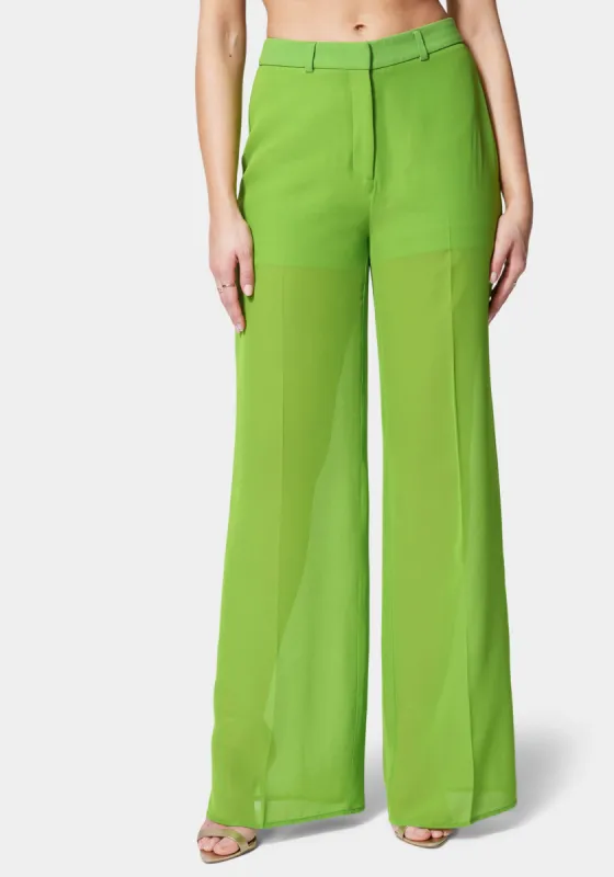 High Waist Chiffon Wide Leg Illusion Woven Twill Pant sold by Bebe