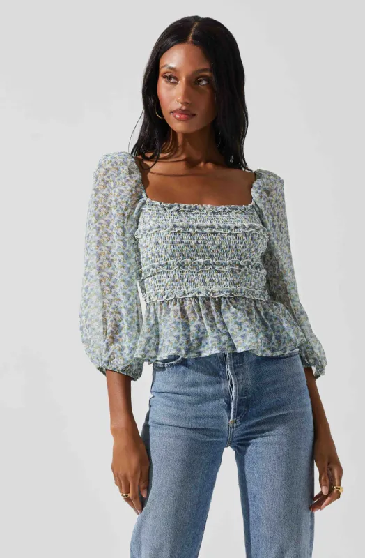 Floral Smocked Tie Back Top sold by Astr