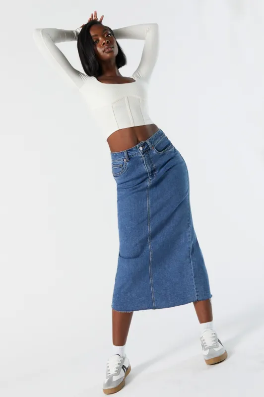 Medium Wash Denim Midi Skirt sold by Charlotte Russe