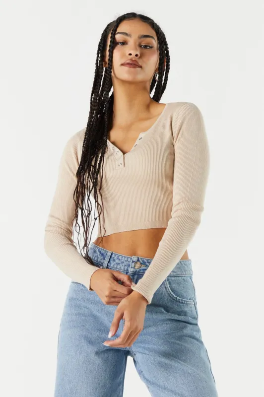 Ribbed Henley Snap-Button Crop Top sold by Charlotte Russe