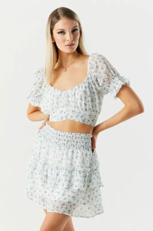 White Floral Mesh Tiered Skirt sold by Charlotte Russe