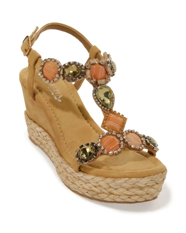Jeweled Embellished Wedge Sandal Neutral multi sold by Boston Proper