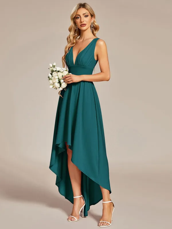 Deep V-Neck High-Low Sleeveless A-Line Wedding Guest Dress sold by Ever Pretty