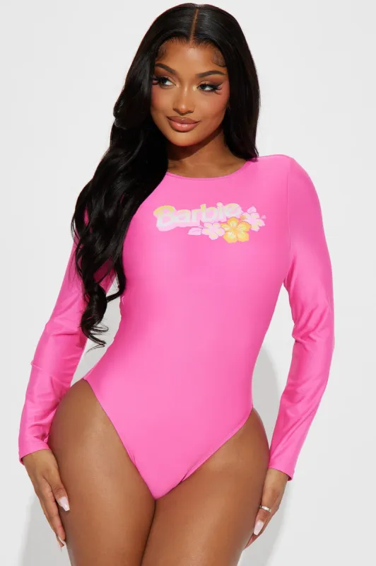 Beach Barbie 1 Piece Long Sleeve Swimsuit - Magenta sold by Fashion Nova