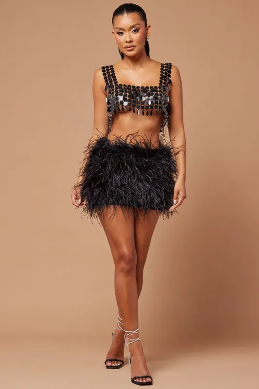 Cecelia Feather Mini Skirt - Black sold by Fashion Nova