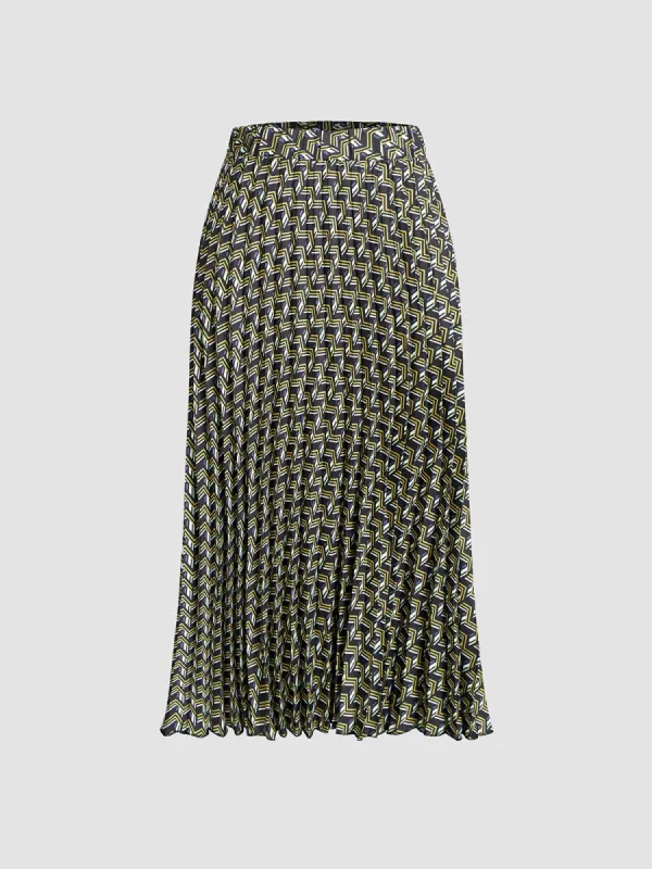 Geometric Print Pleated Skirt sold by COMMENSE