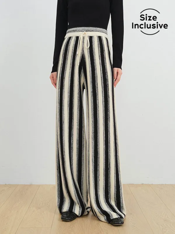 Stripe Drawstring Knitted Wide Leg Pants sold by COMMENSE