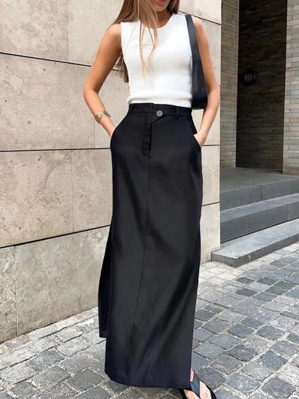 Basic Buttoned Maxi Skirt sold by COMMENSE
