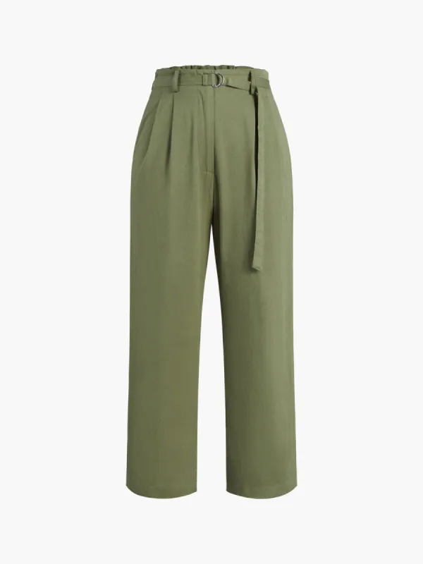 Belted Cropped Straight Leg Pants sold by COMMENSE