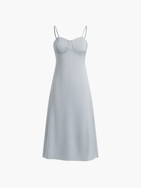 Rhinestone Satin Midi Dress sold by COMMENSE