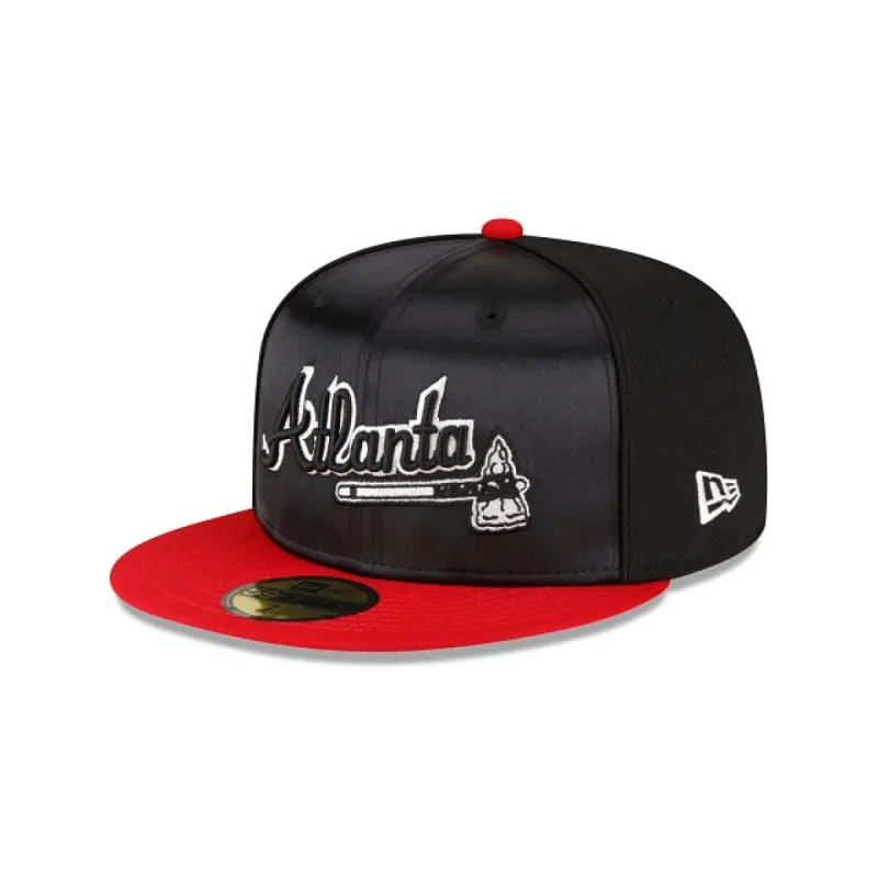 Just Caps Black Satin Atlanta Braves 59FIFTY Fitted Hat sold by New Era