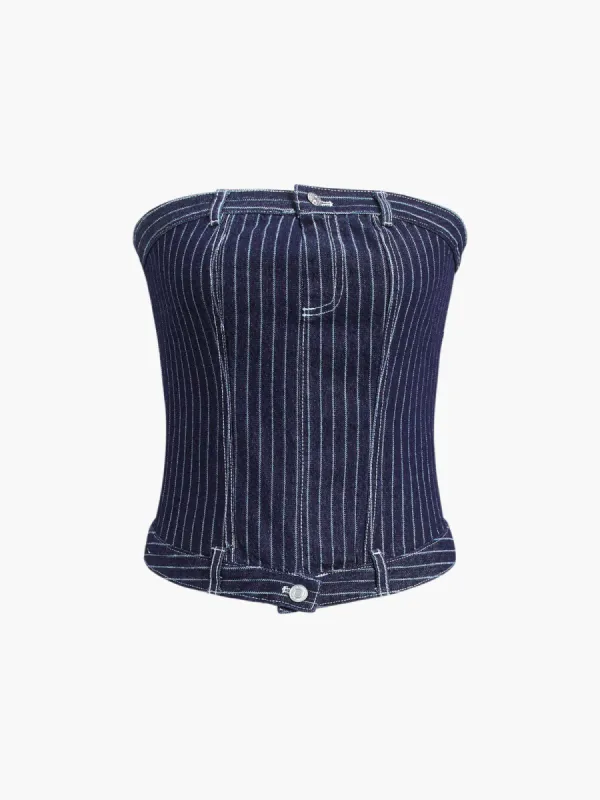 Vintage Denim Zippered Strapless Tube Top sold by COMMENSE